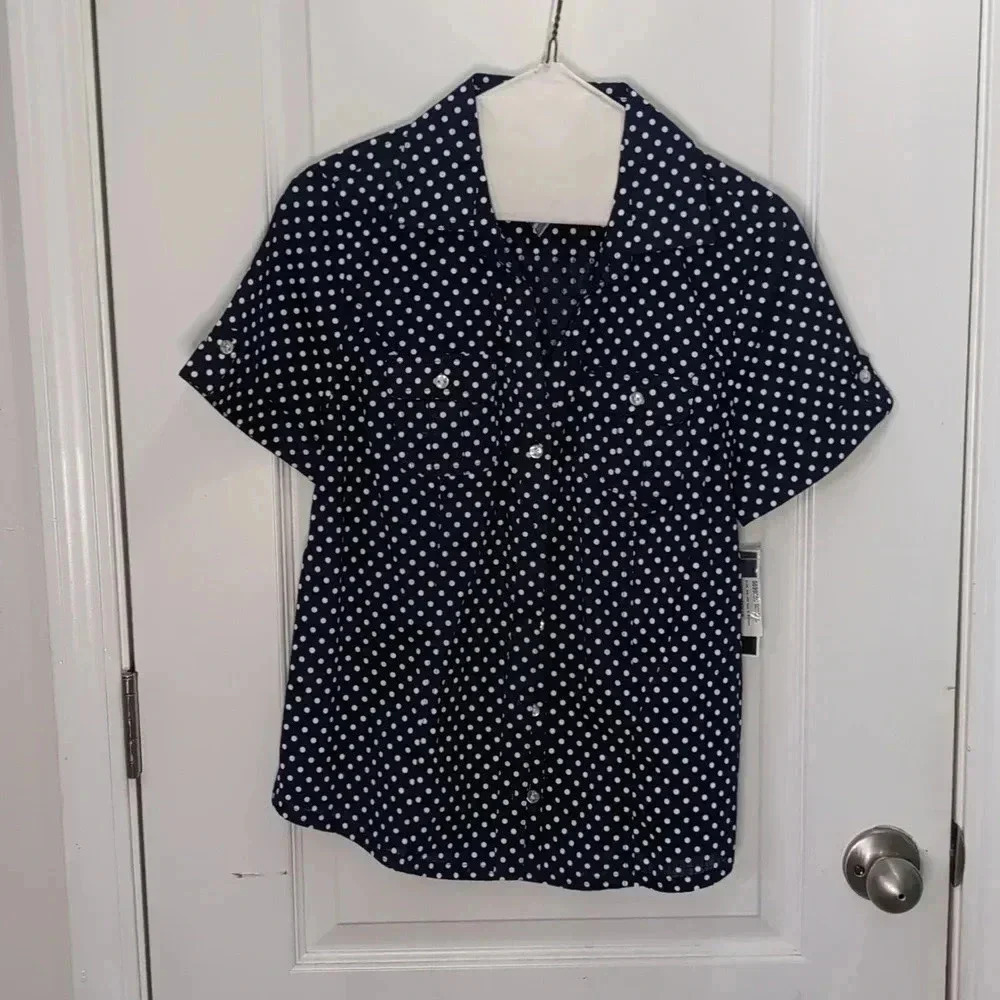 Karen Scott Womens Button Up Short Sleeve